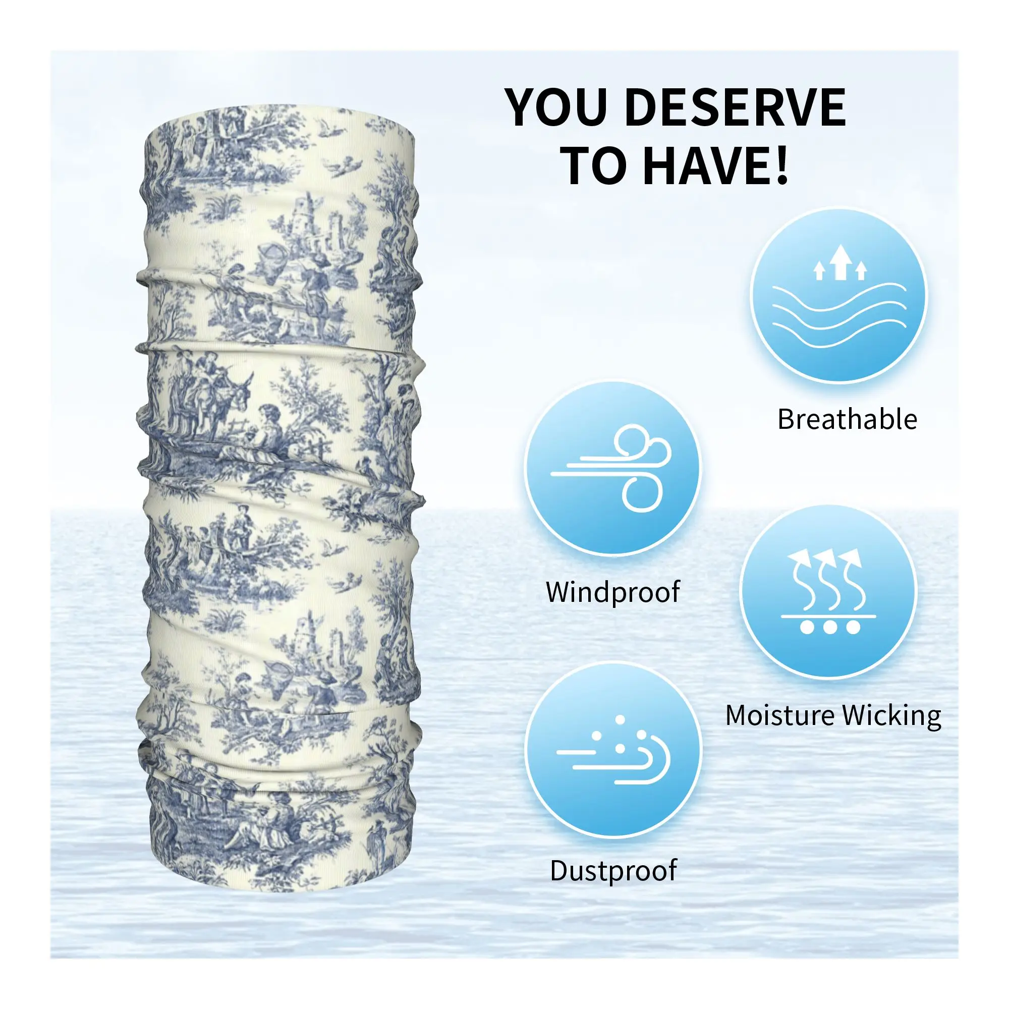 New Powder Blue French Toile P - огляд і ціна Neck Gaiter Face Cover